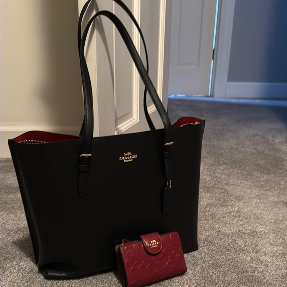 Coach Black and Red Leather Tote Bag